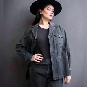 Liz Claiborne DarkWash Charcoal Denim Jacket Accented w Contrast Stitch & Peplum